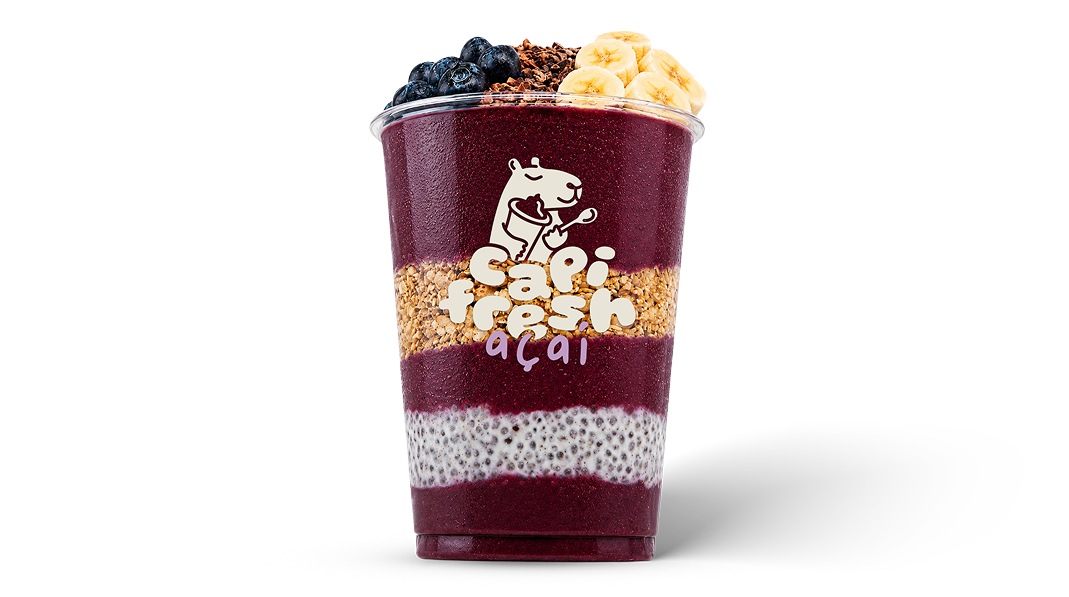 Capi Fresh açaí cup topped with blueberries, banana and granola